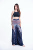 Peacock Feathers Straight Cut Wide Leg Palazzo with Elastic Back Waistband in Blue