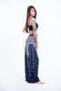 Peacock Feathers Straight Cut Wide Leg Palazzo with Elastic Back Waistband in Blue