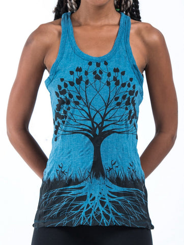 Sure Design Women's Tree of Life Tank Top Denim Blue