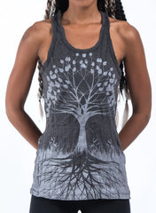 Sure Design Women's Tree of Life Tank Top Silver on Black