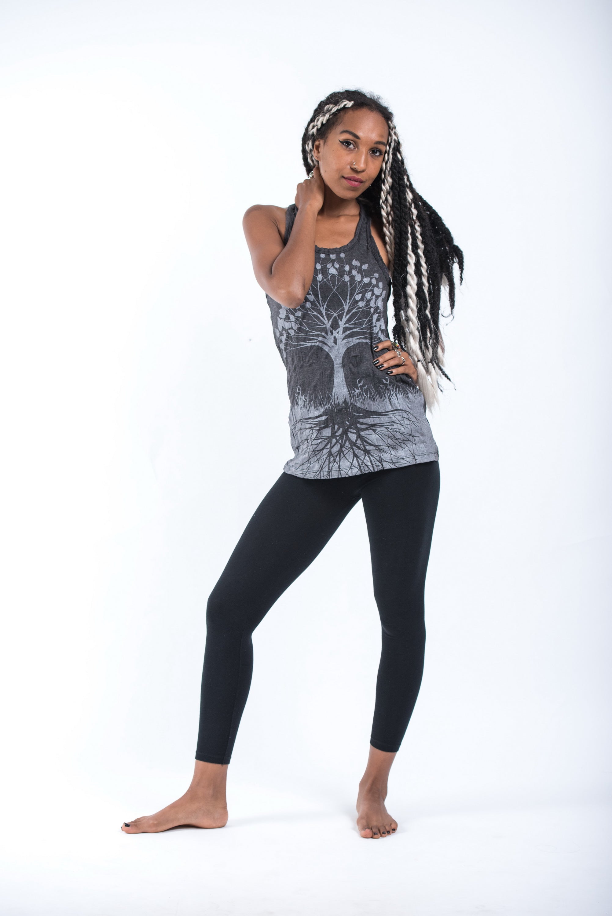 Sure Design Women's Tree of Life Tank Top Silver on Black