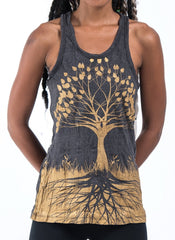 Sure Design Women's Tree of Life Tank Top Gold on Black