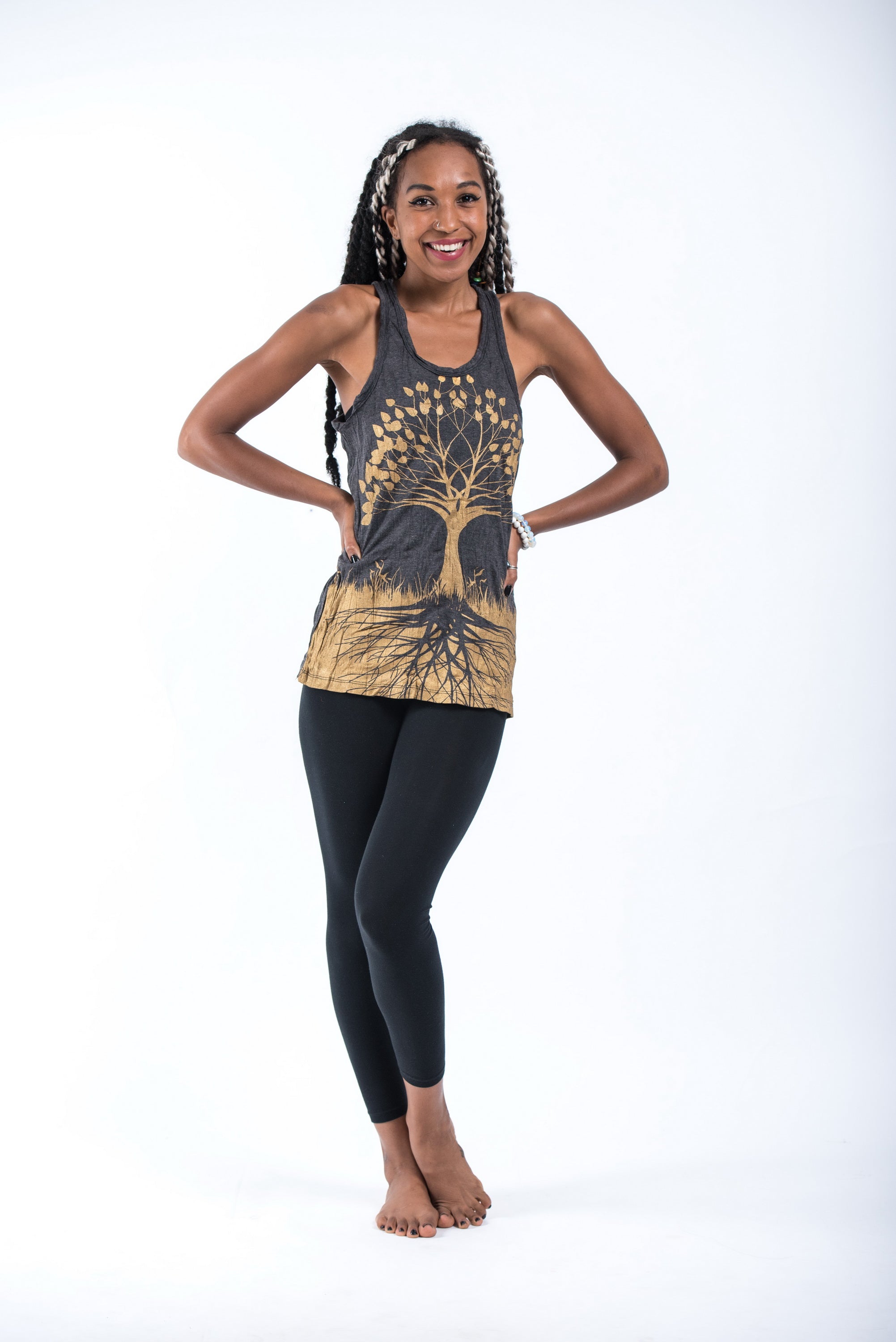 Sure Design Women's Tree of Life Tank Top Gold on Black