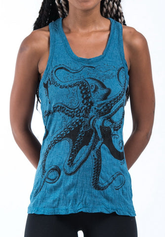 Sure Design Women's Octopus Tank Top Denim Blue
