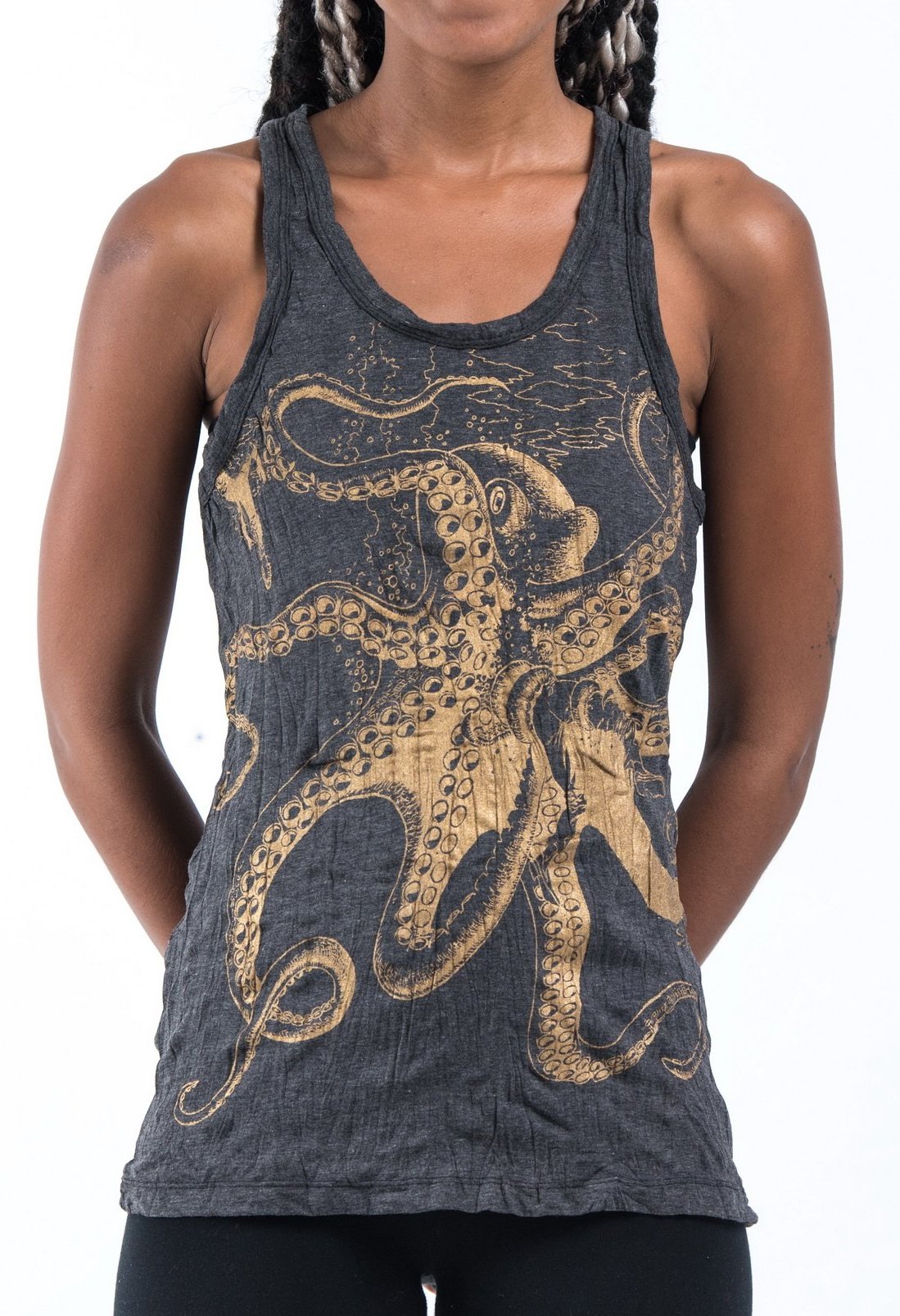 Sure Design Women's Octopus Tank Top Gold on Black