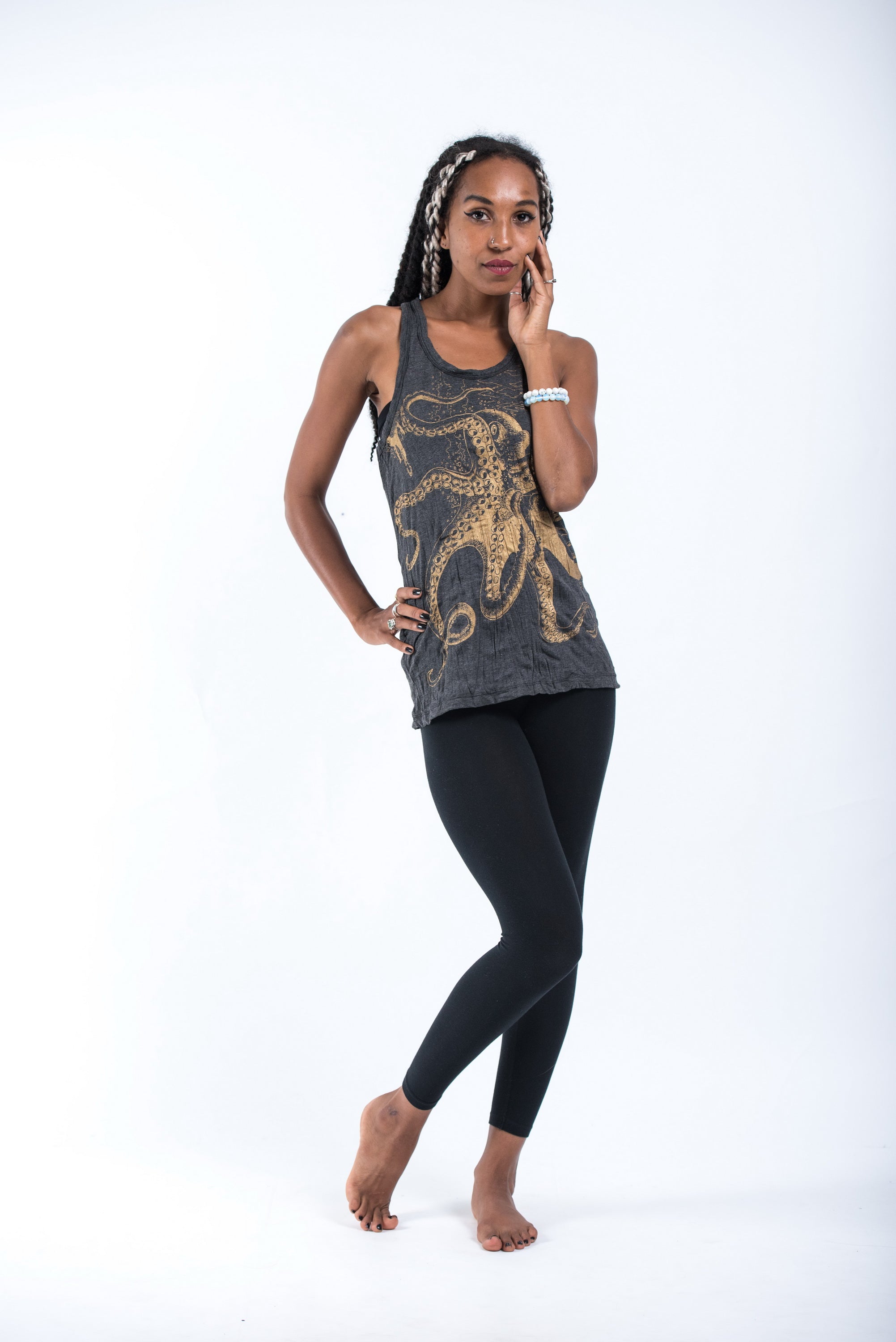 Sure Design Women's Octopus Tank Top Gold on Black