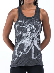 Sure Design Women's Octopus Tank Top Silver on Black
