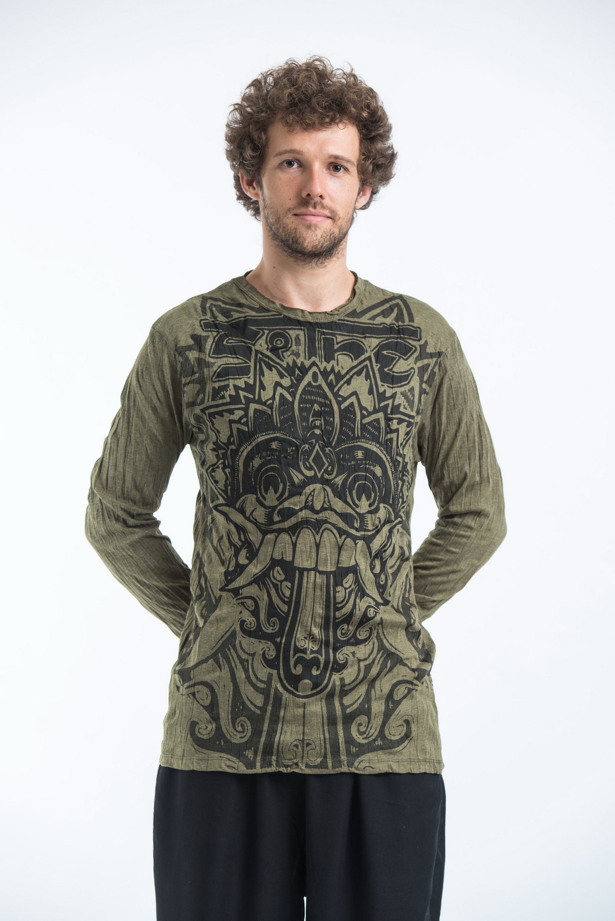 Sure Design Unisex Bali Mask Long Sleeve T-Shirts Green