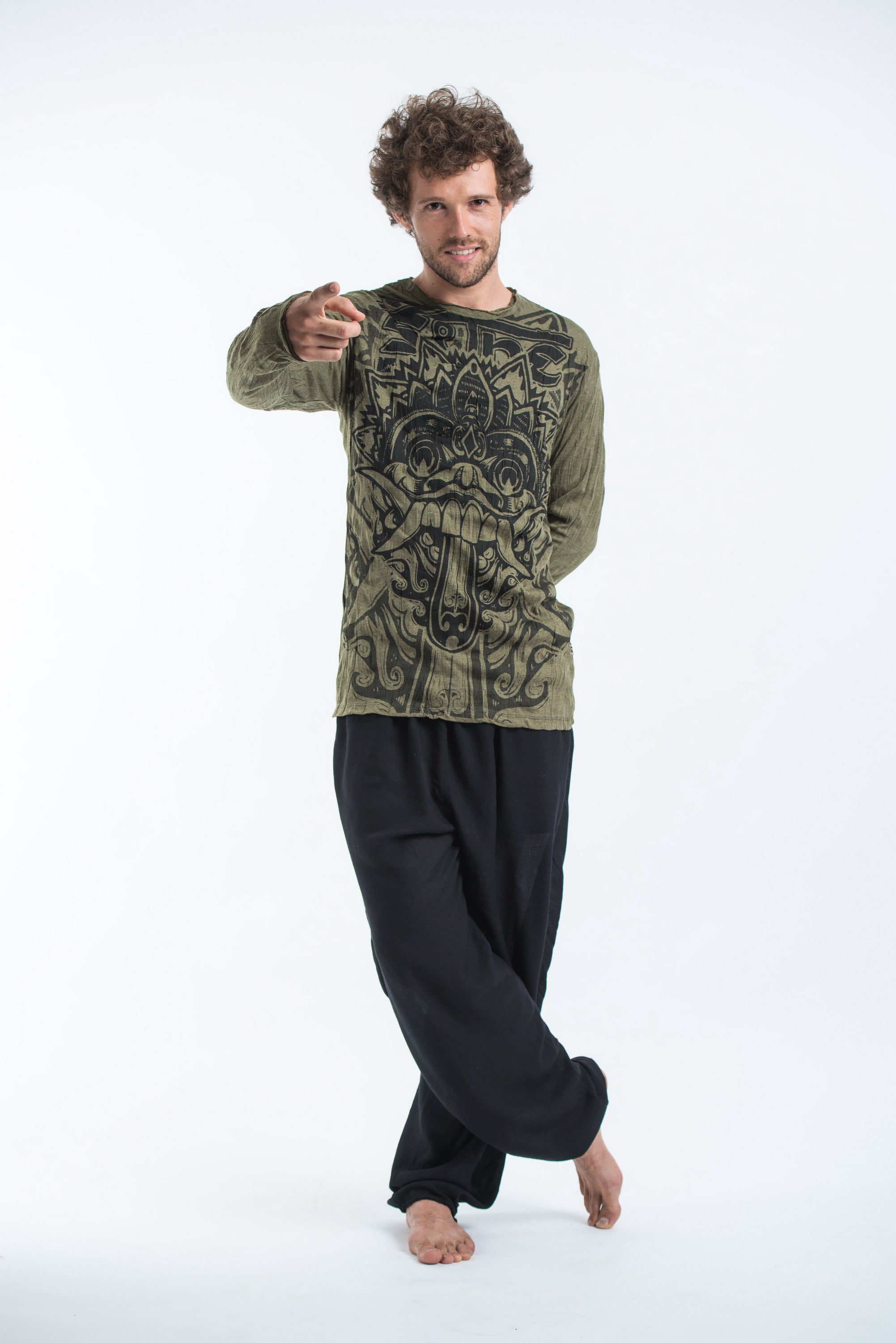 Sure Design Unisex Bali Mask Long Sleeve T-Shirts Green