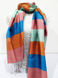 Wholesale Fair Trade Hand Made Nepal Pashmina Scarf Shawl Striped Blue Orange - $7.00