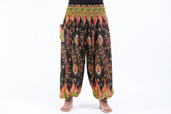 Plus Size Peacock Paisley Unisex Harem Pants in Black