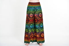 Rainbow Elephant Straight Cut Wide Leg Palazzo with Elastic Back Waistband in Orange