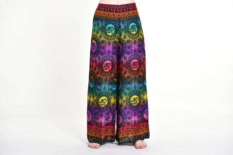 Rainbow Elephant Straight Cut Wide Leg Palazzo with Elastic Back Waistband in Purple