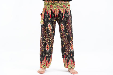 Peacock Paisley Unisex Harem Pants in Black