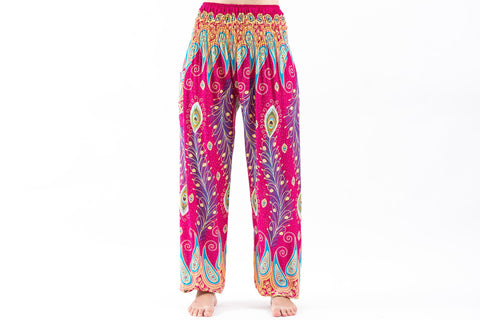 Peacock Paisley Unisex Harem Pants in Pink