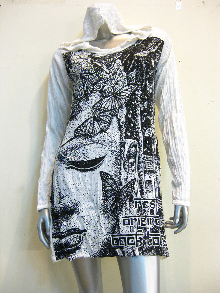 Sure Design Women's Butterfly Buddha Hoodie Dress White