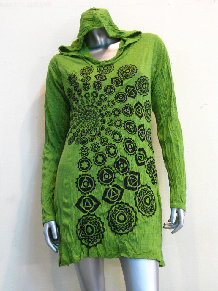 Sure Design Women's Chakra Fractal Hoodie Dress Lime