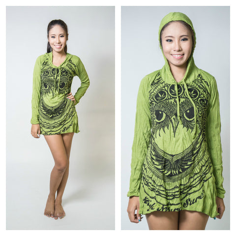 Sure Design Women's Weed Owl Hoodie Dress Lime