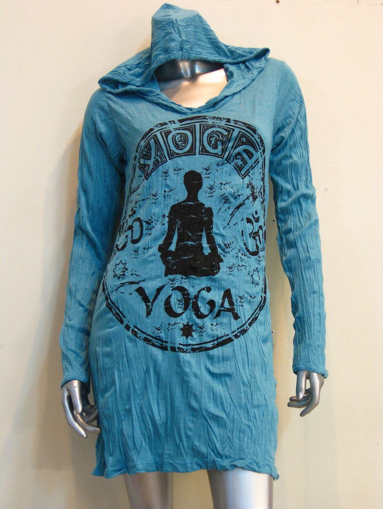 Sure Design Women's Yoga Stamp Hoodie Dress Turquoise