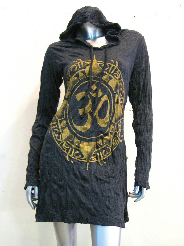 Sure Design Women's Infinitee Ohm Hoodie Dress Gold on Black