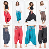 Wholesale Assorted Set of 5 Pinstripe Cotton Low Cut Harem Pants With Hill Tribe Trim - $50.00