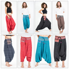Assorted Set of 5 Pinstripe Cotton Low Cut Harem Pants With Hill Tribe Trim
