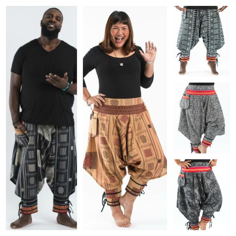 Wholesale Assorted Set of 10 Plus Size Thai Hill Tribe Fabric Harem Pants with Ankle Straps
