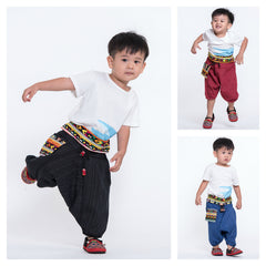 Assorted set of 5 Pinstripe Cotton Low Cut Kids Harem Pants With Hill Tribe Trim
