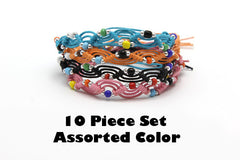 Assorted set of 10 Thai Waxed Cotton Woven Bracelet With Beads