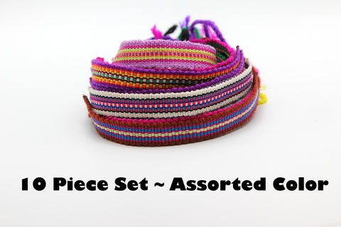 Assorted 10 Piece Set Hand Made Thai Cotton Woven Loomed String Friendship Bracelet