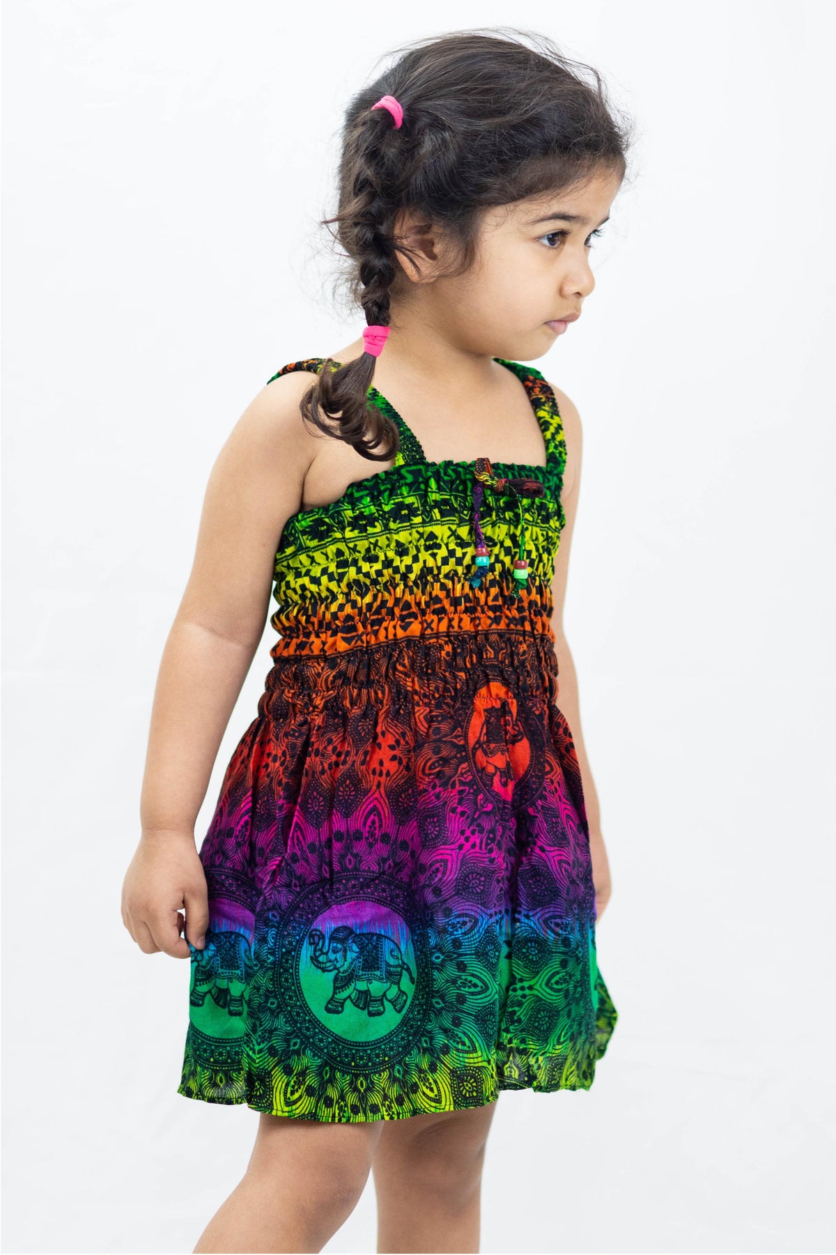 Kids Rainbow Elephant Tank Dress in Green