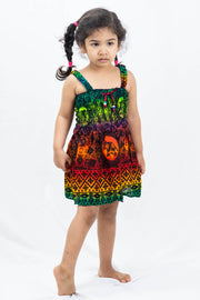 Kids Rainbow Elephant Tank Dress in Orange
