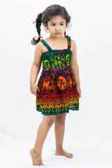 Kids Rainbow Elephant Tank Dress in Orange