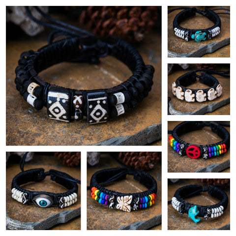 Assorted set of 5 Hand Made Thai Woven Leather Bracelet