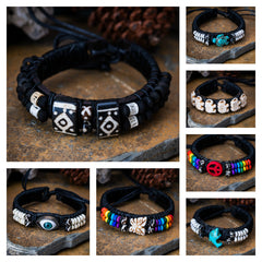 Assorted set of 5 Hand Made Thai Woven Leather Bracelet