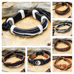 Assorted set of 5 Hand Made Thai Woven Leather Bracelet 3 Color 5 Strand