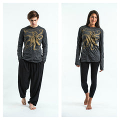 Sure Design Unisex Octopus Long Sleeve T-Shirt Gold on Black