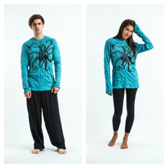 Sure Design Unisex Octopus Long Sleeve T-Shirt Turquoise