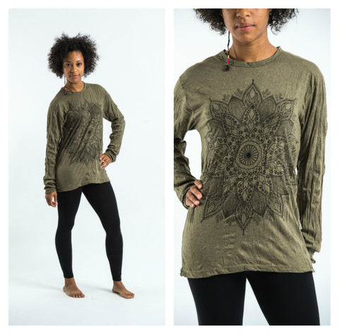 Sure Design Unisex Lotus Mandala Long Sleeve T-Shirt Green