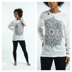 Sure Design Unisex Lotus Mandala Long Sleeve T-Shirt White