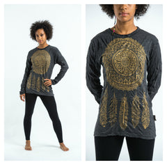 Sure Design Unisex Dreamcatcher Long Sleeve T-Shirt Gold on Black