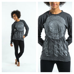 Sure Design Unisex Dreamcatcher Long Sleeve T-Shirt Silver on Black