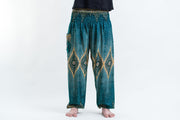 Diamond Peacock Unisex Harem Pants in Turquoise