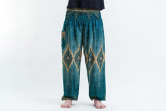 Diamond Peacock Unisex Harem Pants in Turquoise