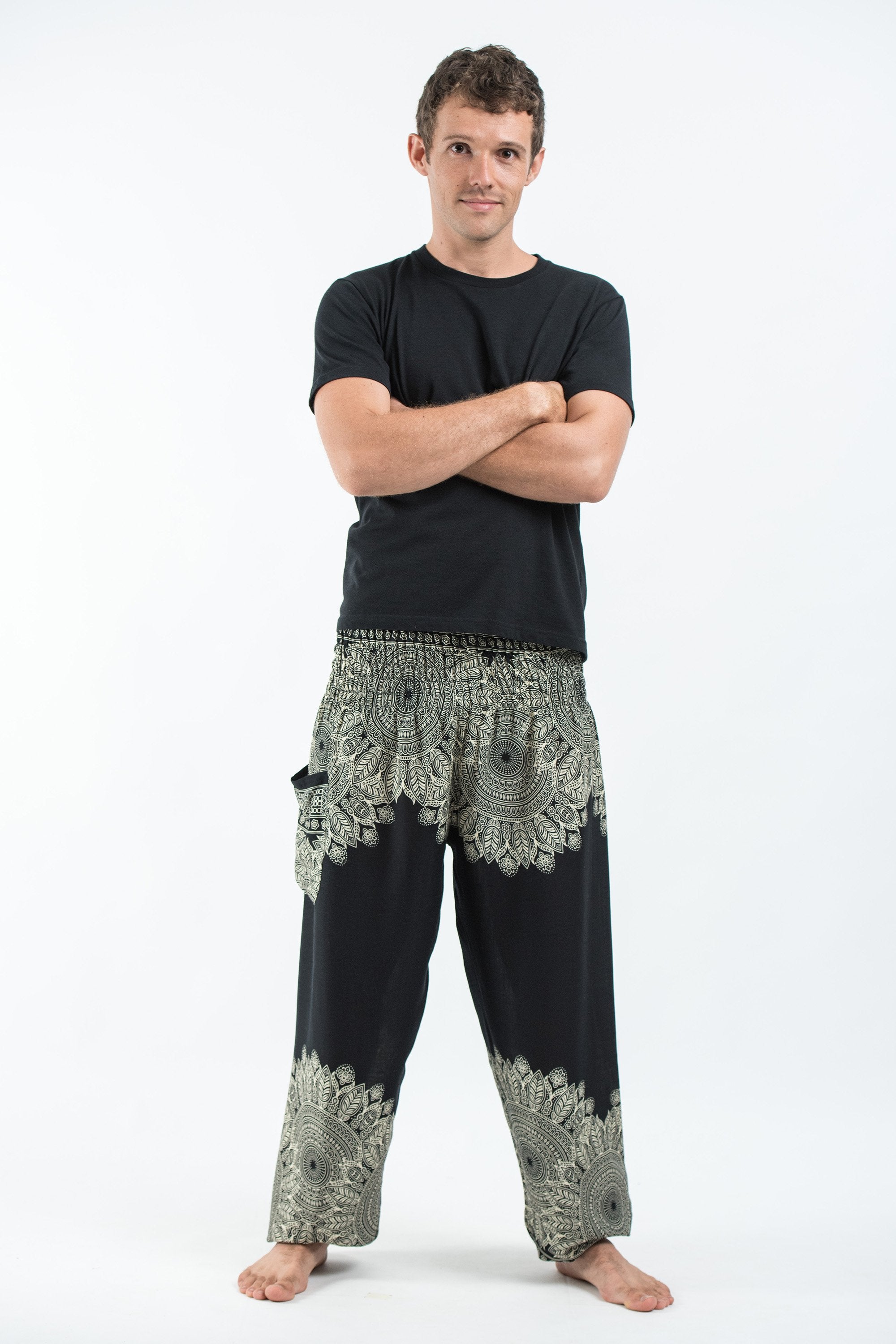Floral Mandalas Unisex Harem Pants in Black