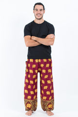 Golden Elephant Unisex Elephant Pants in Maroon