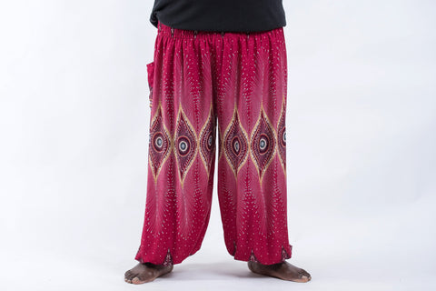 Plus Size Diamond Peacock Unisex Harem Pants in Red