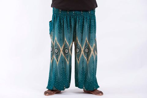 Plus Size Diamond Peacock Unisex Harem Pants in Turquoise