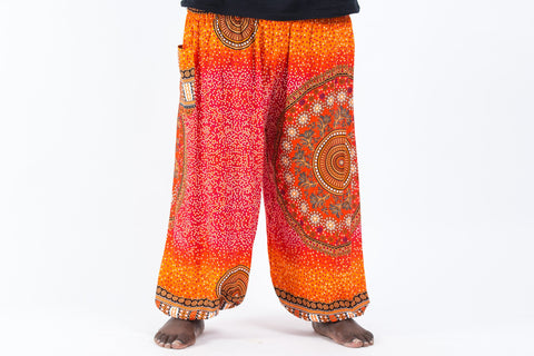 Plus Size Tribal Chakras Unisex Harem Pants in Orange
