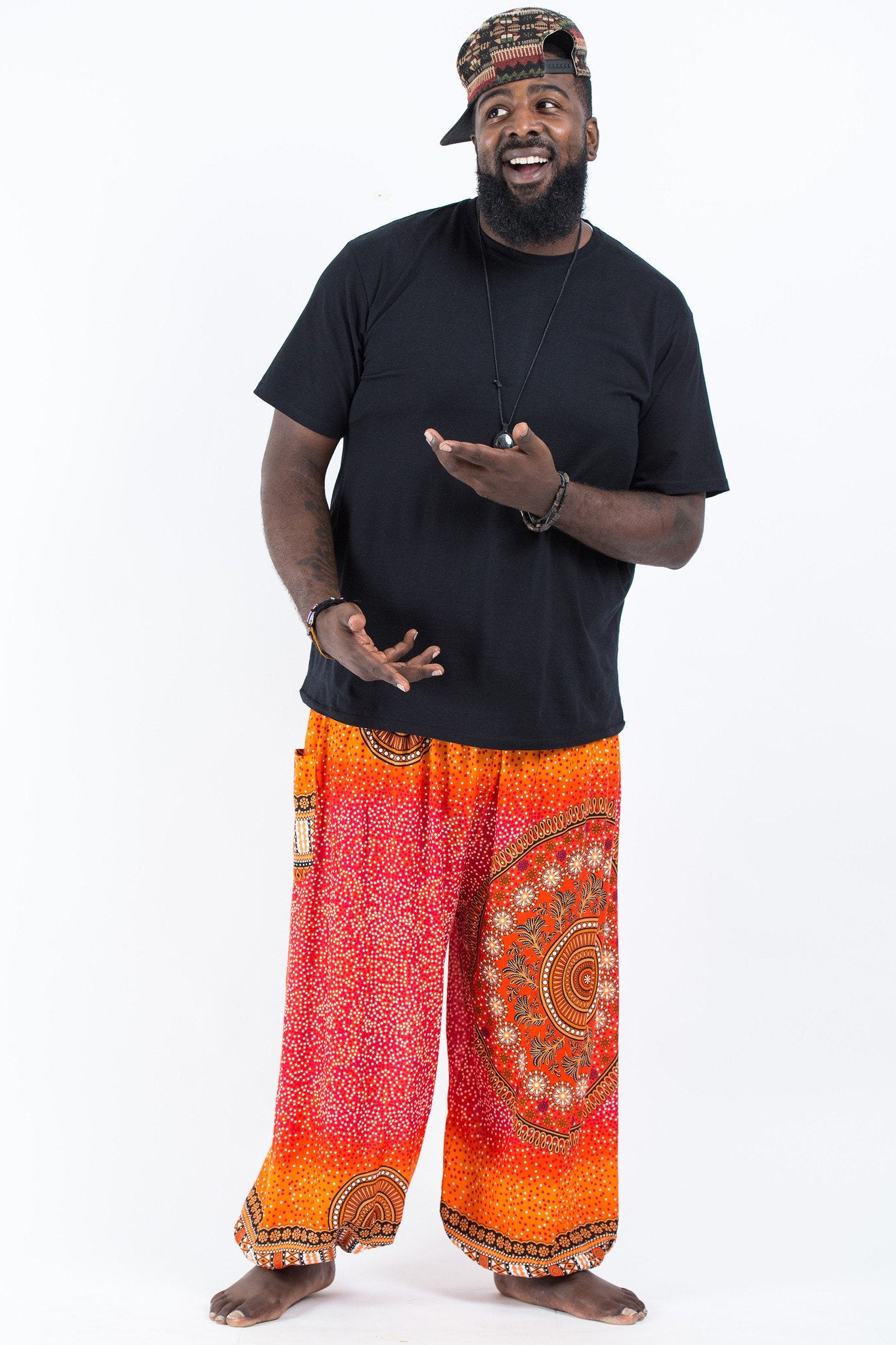 Plus Size Tribal Chakras Unisex Harem Pants in Orange